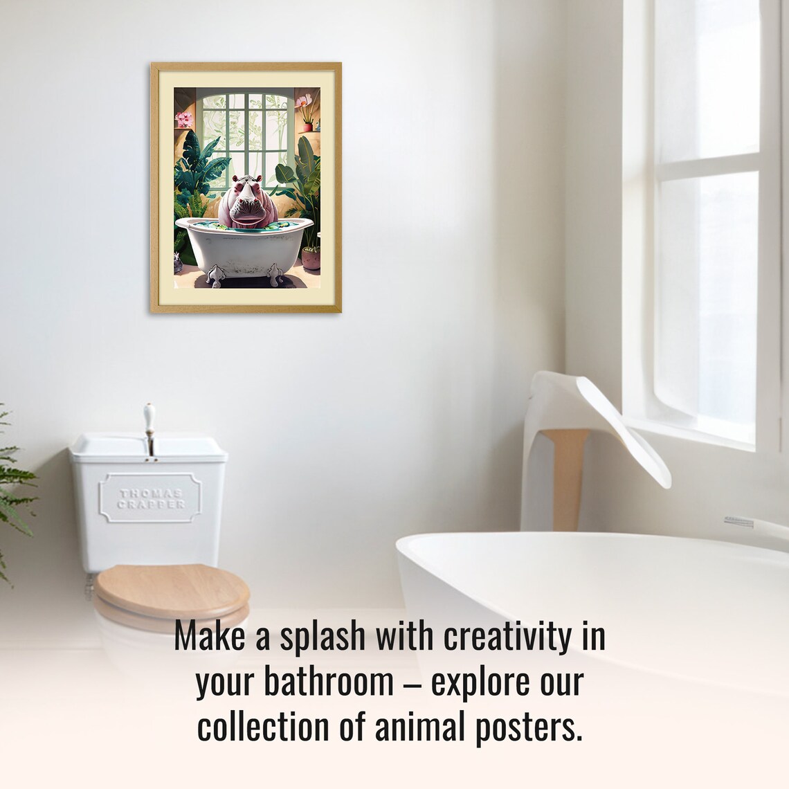 Whimsical Hippo Soaking in Bathtub Watercolor Funny Animal Poster - Image 2