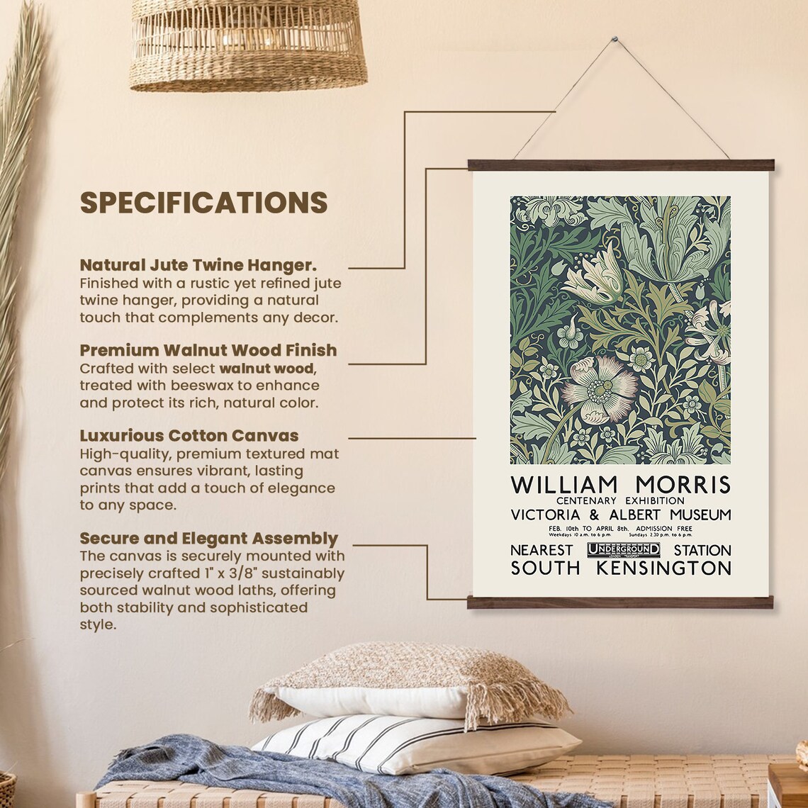 William Morris Floral Pattern, Botanical Art Print - Image 2