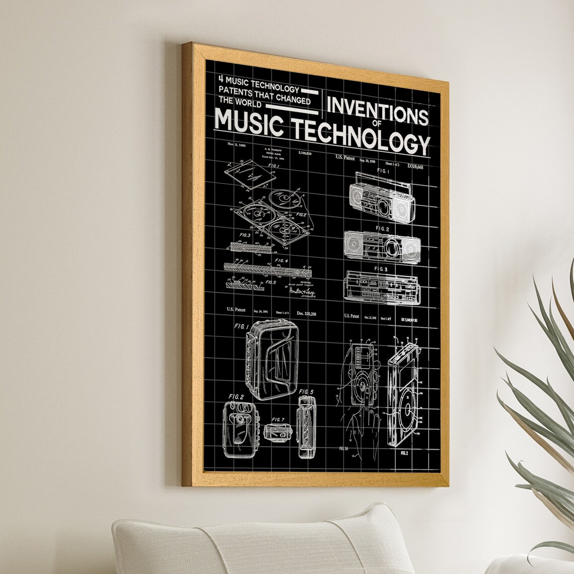 Music Technology Inventions Patent Retro Chalkboard Art Poster - Image 2