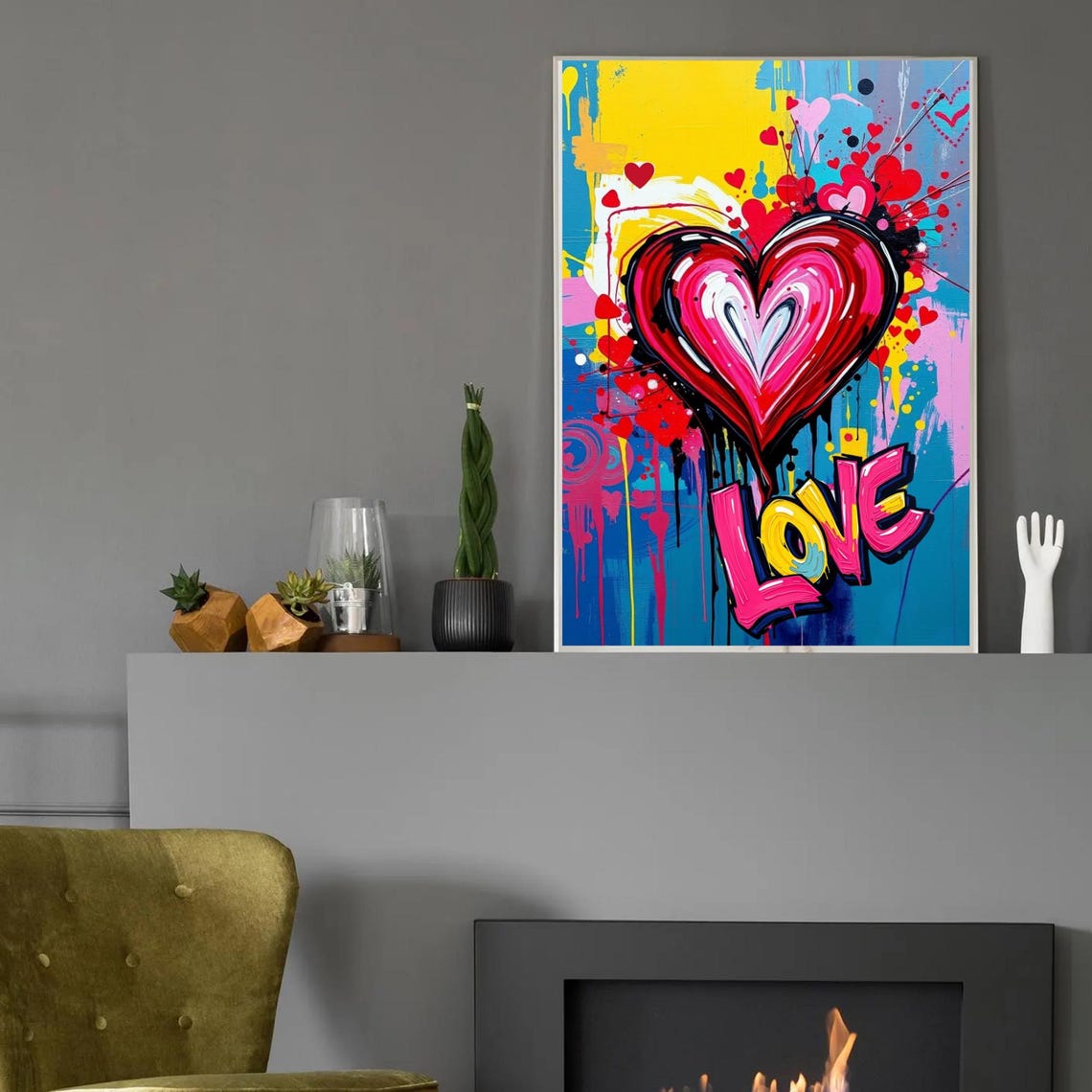 Bold Graffiti Heart With Colorful LOVE Lettering Pop Art Poster - Image 2