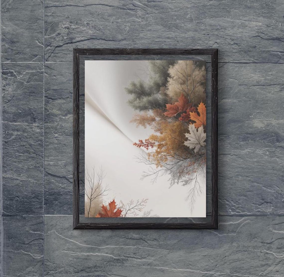 Autumn Maple Leaves Corner Arrangement On White Modern Art Poster
