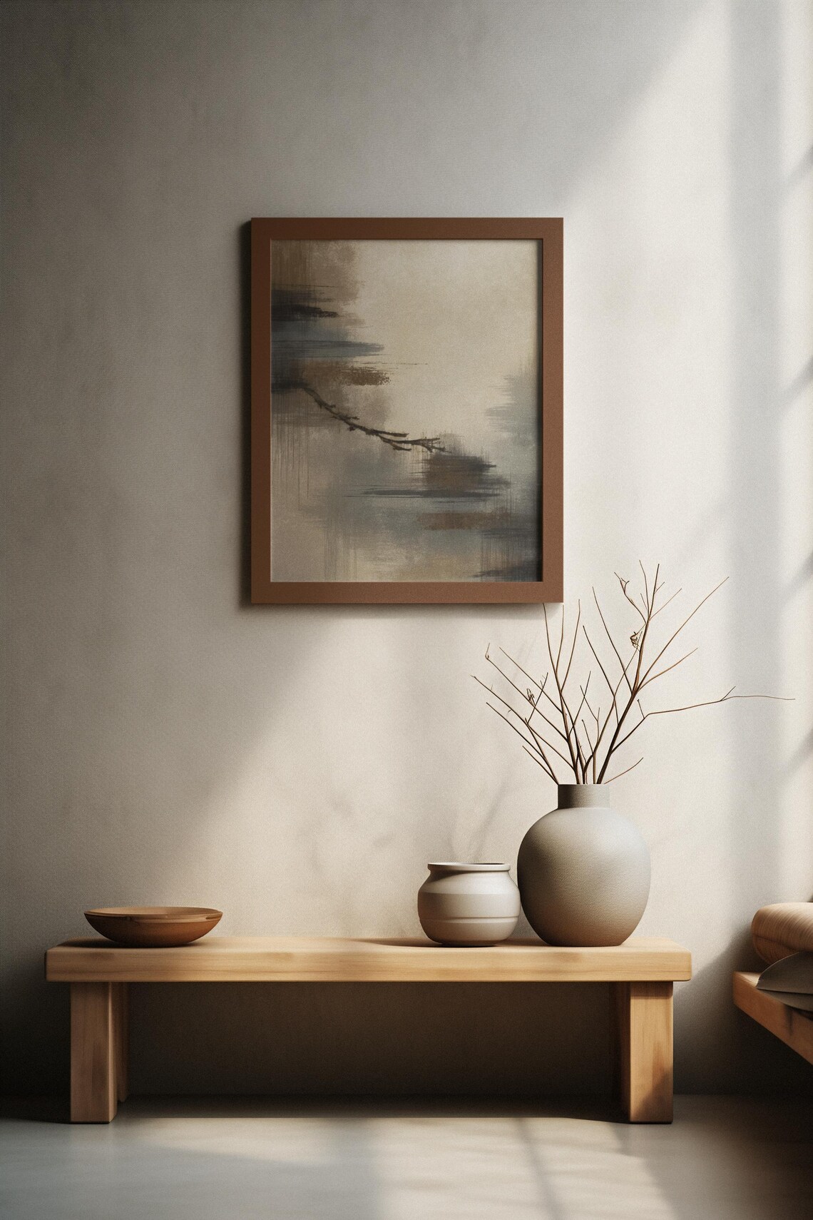 Abstract Wabi Sabi Brushstroke Branch Beige Gray Minimal Zen Tranquil Print - Image 4