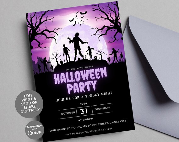 Zombie Silhouette Halloween Party Invitation Card Design Poster