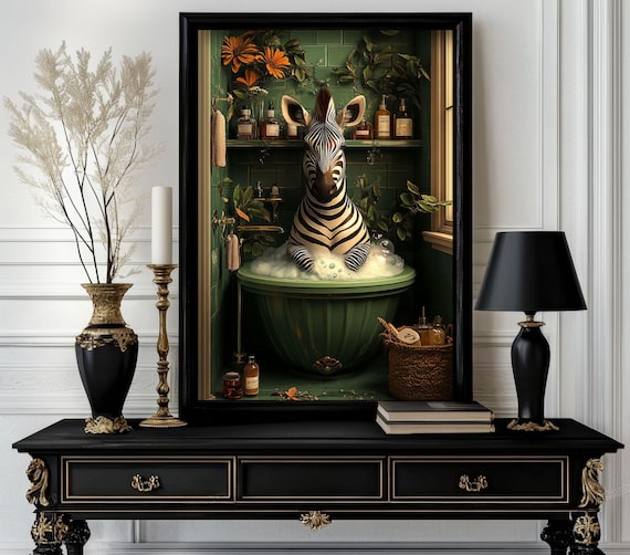 Funny Bathroom Zebra Poster Animal On Toilet Wall Art Gag Gift For Guest Quirky Decor White Elephant 217