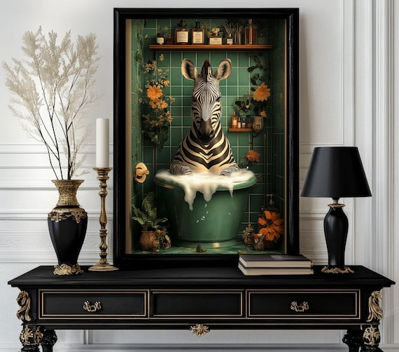 Funny Bathroom Zebra Poster Animal On Toilet Wall Art Gag Gift For Guest Quirky Decor White Elephant 221