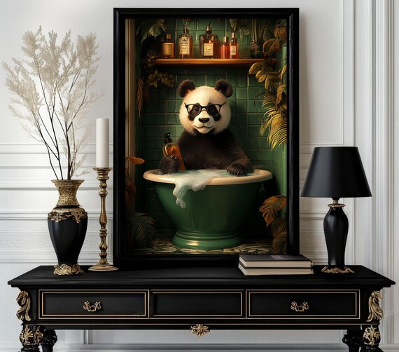 Funny Bathroom Poster Animal On Toilet Wall Art Gag Gift For Guest Quirky Decor White Elephant 56