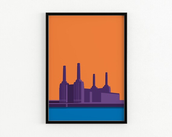 Battersea Power Station London Four Chimneys Sunset River Poster