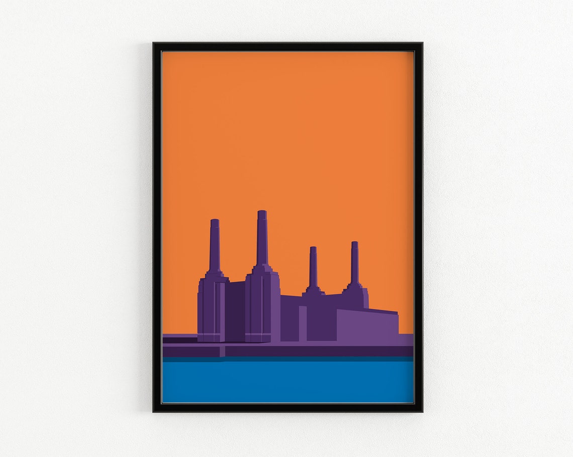 Battersea Power Station London Four Chimneys Sunset River Poster