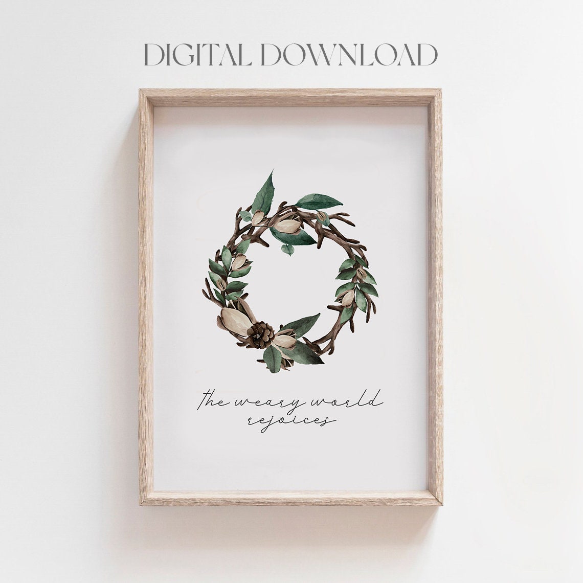 The Weary World Rejoices Christmas Wreath Print Holiday Wall Art Deco Farmhouse Christmas Wall Deco Vintage Christmas Wall Art