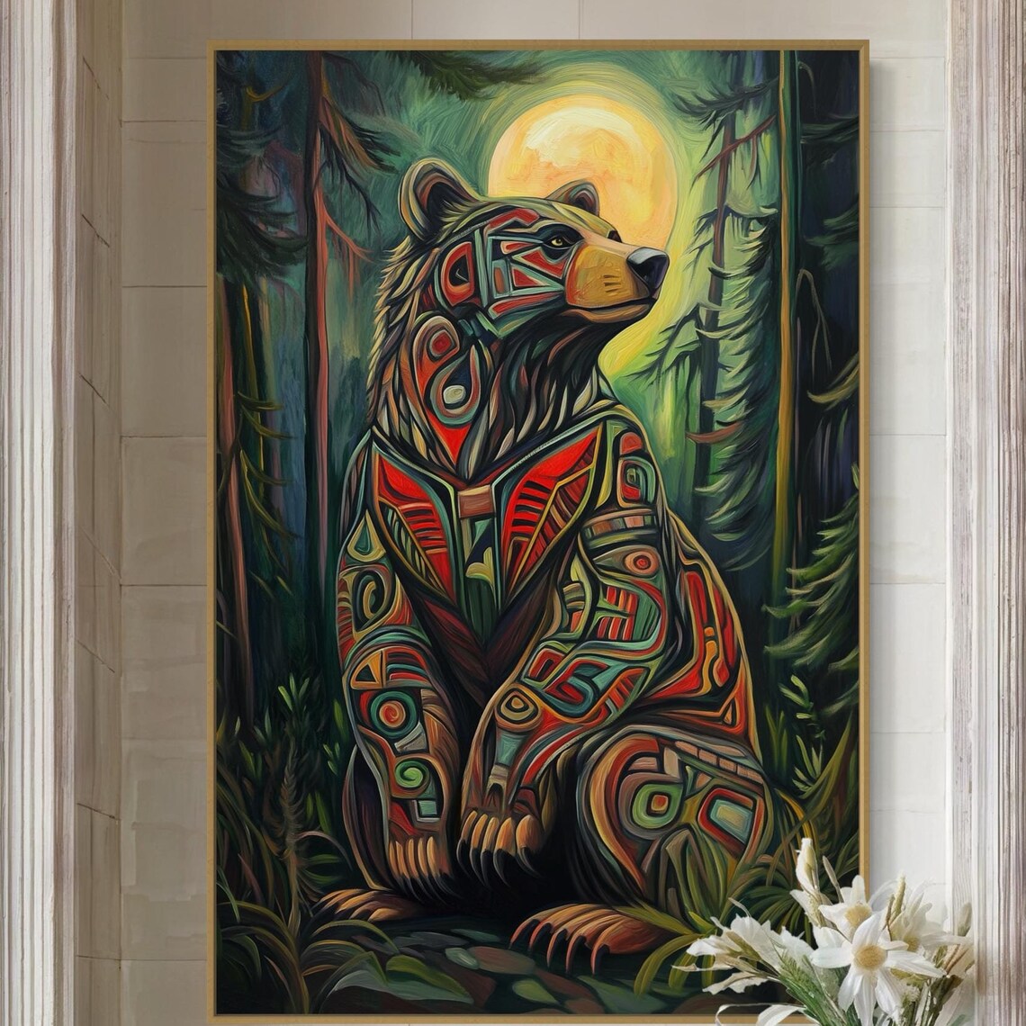 Tribal Bear Haida Wildlife Art Print, Rustic Lodge