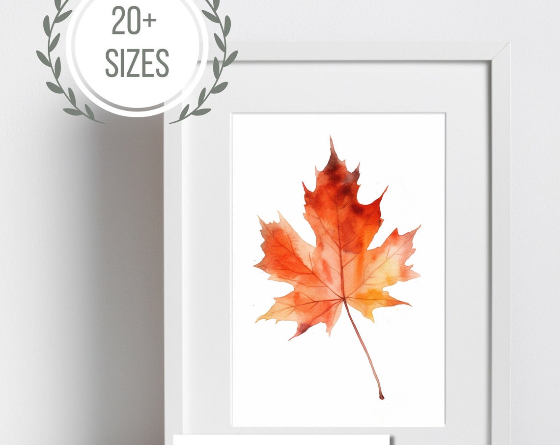 Red Maple Leaf Autumn Watercolor Minimalist Fall Botanical Poster - Image 2
