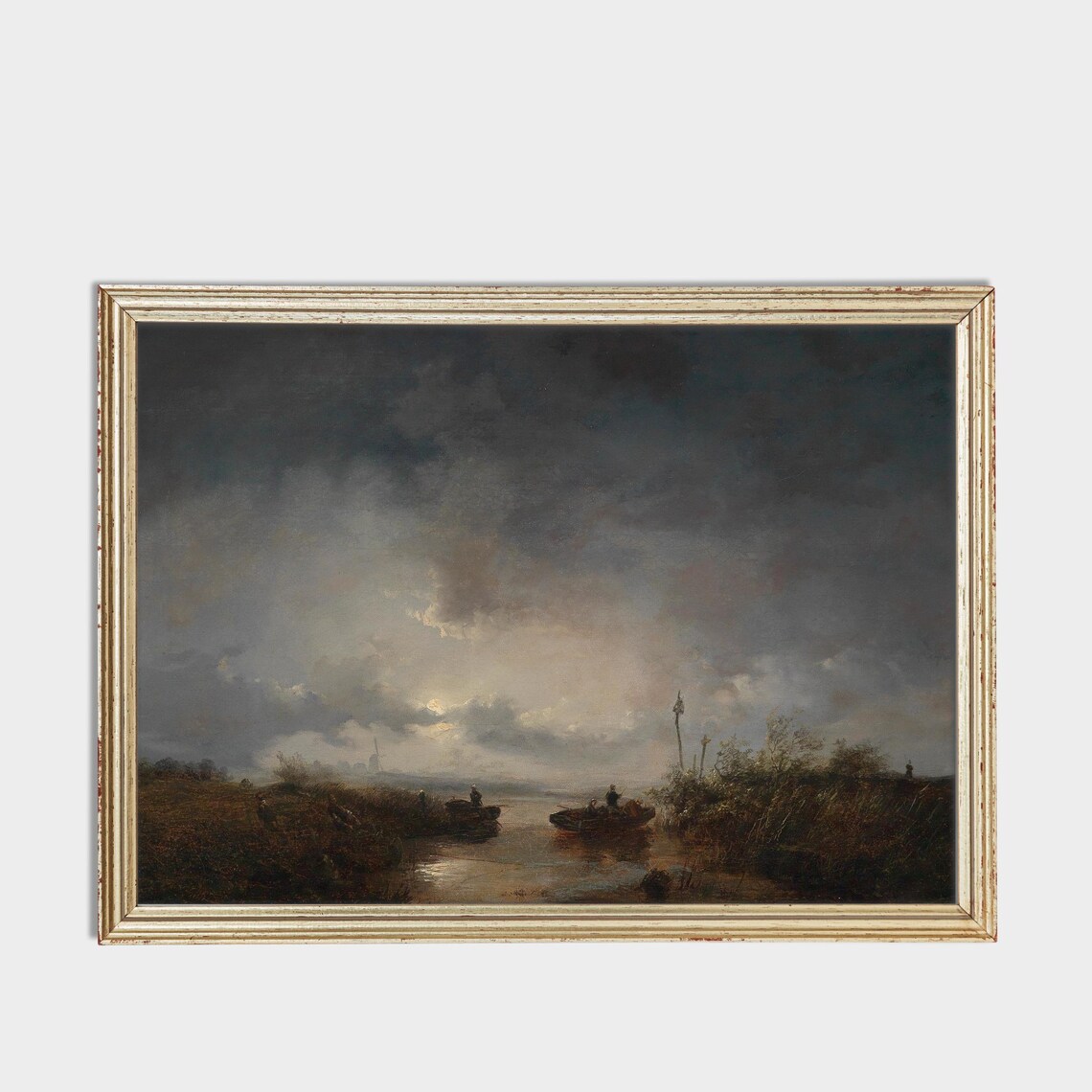 Vintage Moonlit Landscape Painting Art Print - Image 3