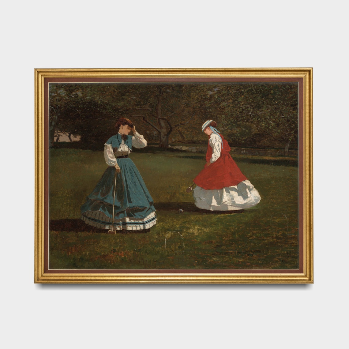 Printed And Shipped Vintage Portrait Painting Woman Playing A Game Of Croquet Antique Art Print Moody Rustic Art Female Portrait - Image 5
