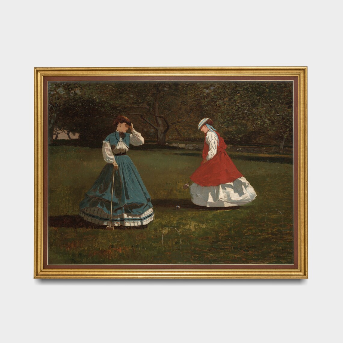 Two Women Playing Croquet On A Sunny Lawn Vintage Painting Poster - Image 5