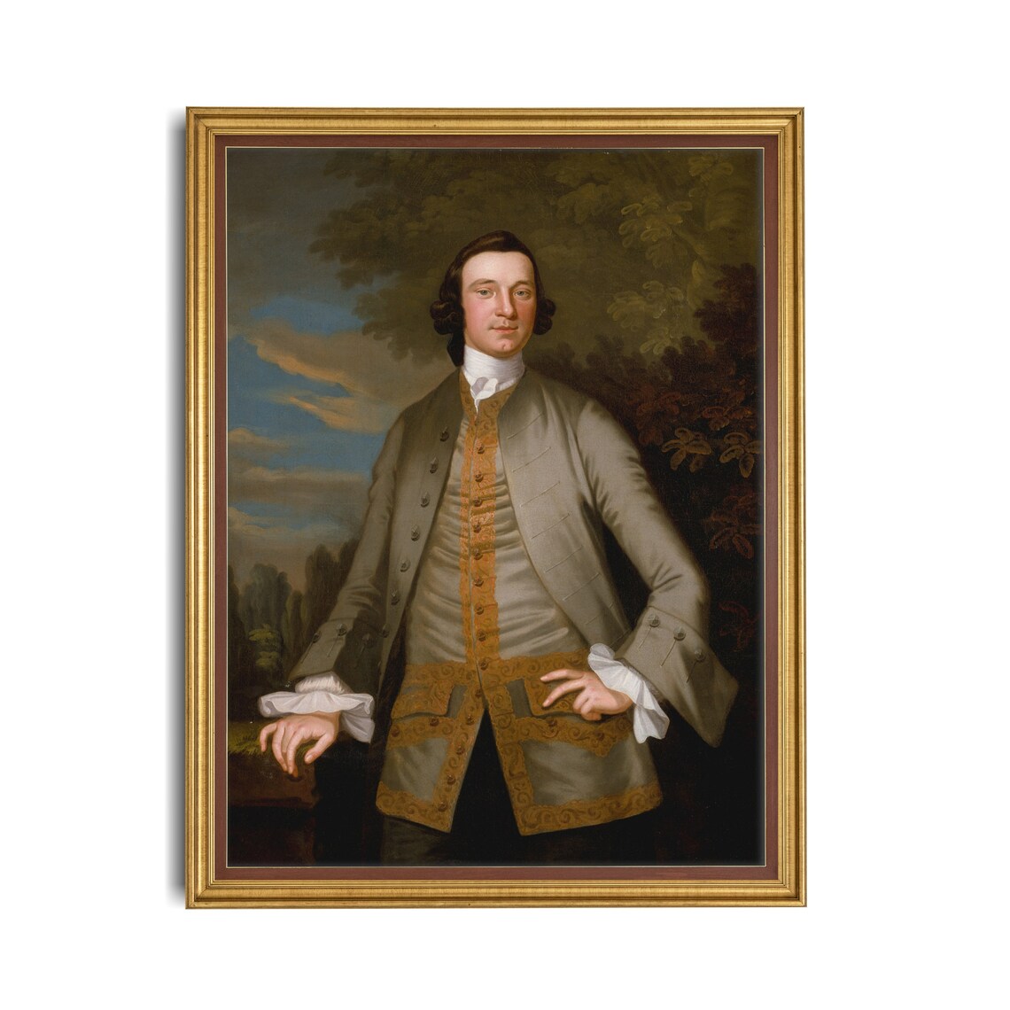 Grand 18th Century Gentleman in Gray and Gold Brocade Coat Poster - Image 2