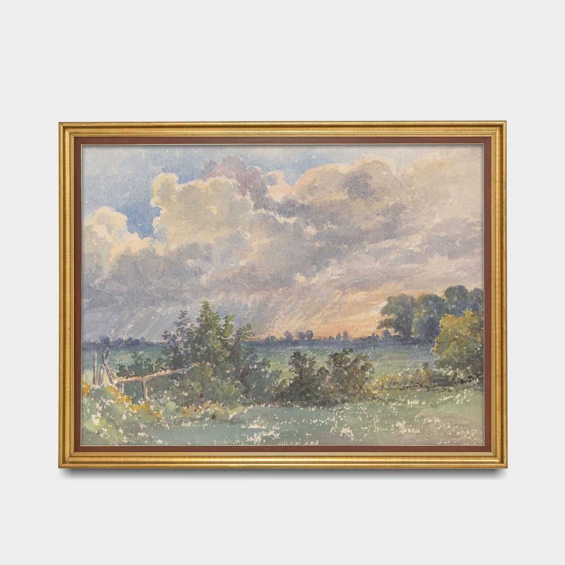 Storm Clouds and Rain Over a Green Marsh Meadow Watercolor Poster - Image 2