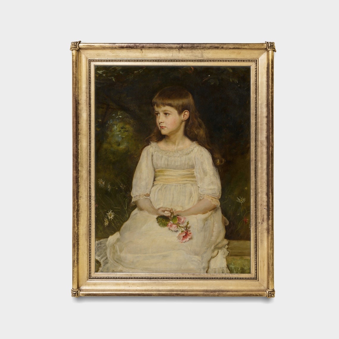 Vintage Young Girl Portrait Antique Child Painting Wall Art Kids Room Decor Oil Painting Rustic Print - Image 3