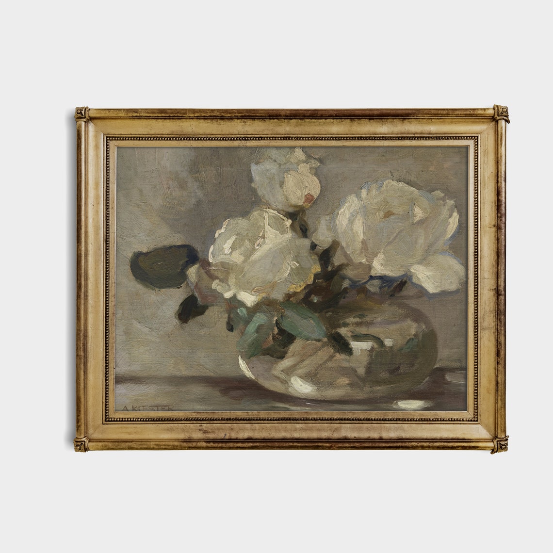 White Roses in a Glass Vase Impressionist Floral Still Life Poster - Image 2