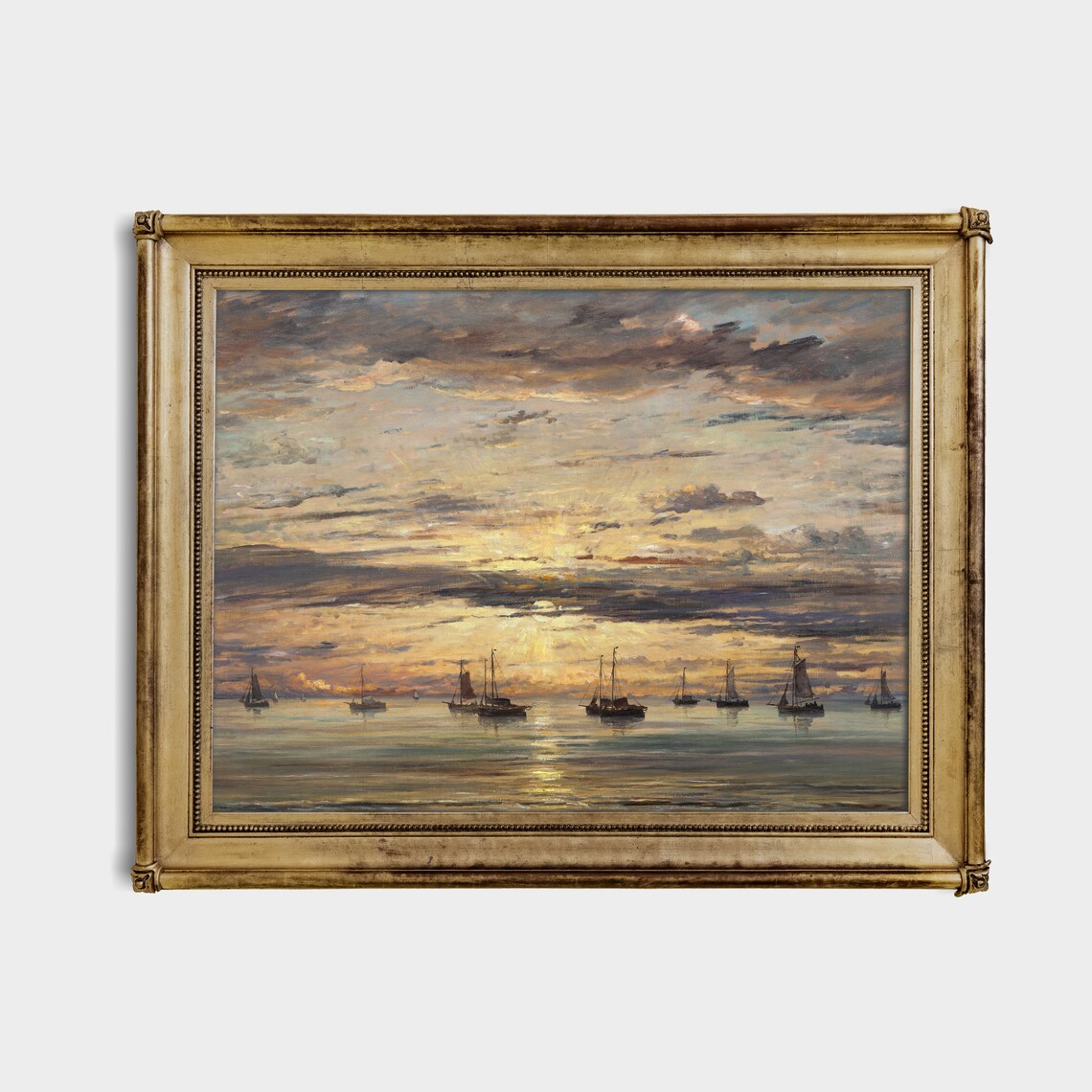 Fishing Fleet at Sunset on a Calm Golden Sea Seascape Poster - Image 4
