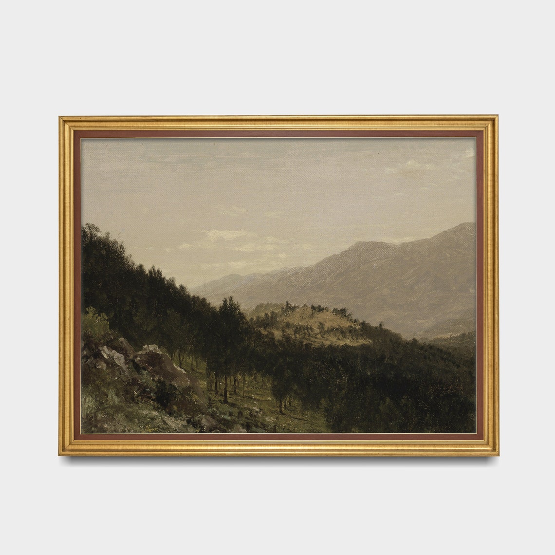Serene Misty Mountain Forest Landscape Hudson River School Art Poster - Image 3