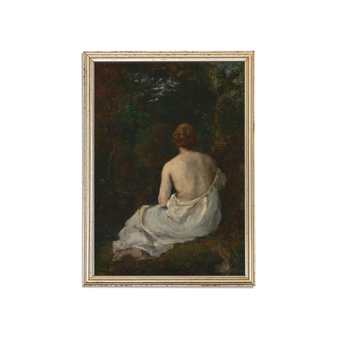 Seated Woman in White Drapery from Behind Classic Art Poster - Image 3