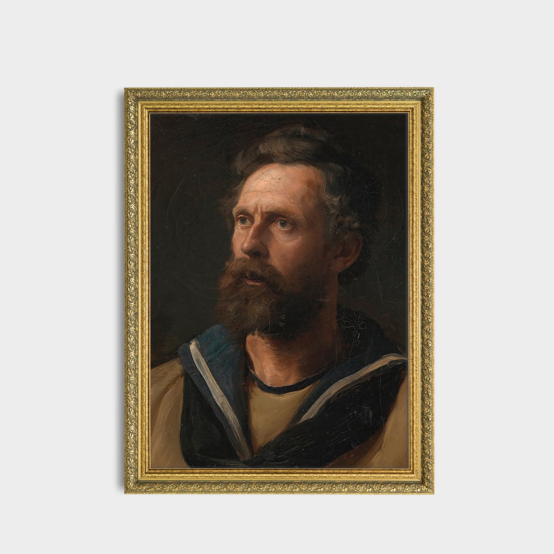 Bearded Sailor In Navy Collar Looking Skyward Antique Portrait Poster - Image 3