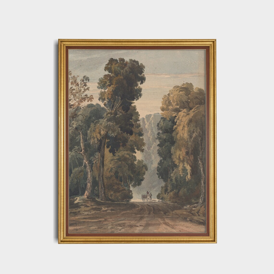 Woodland Country Road With Horse Drawn Cart Antique Watercolor Poster - Image 4