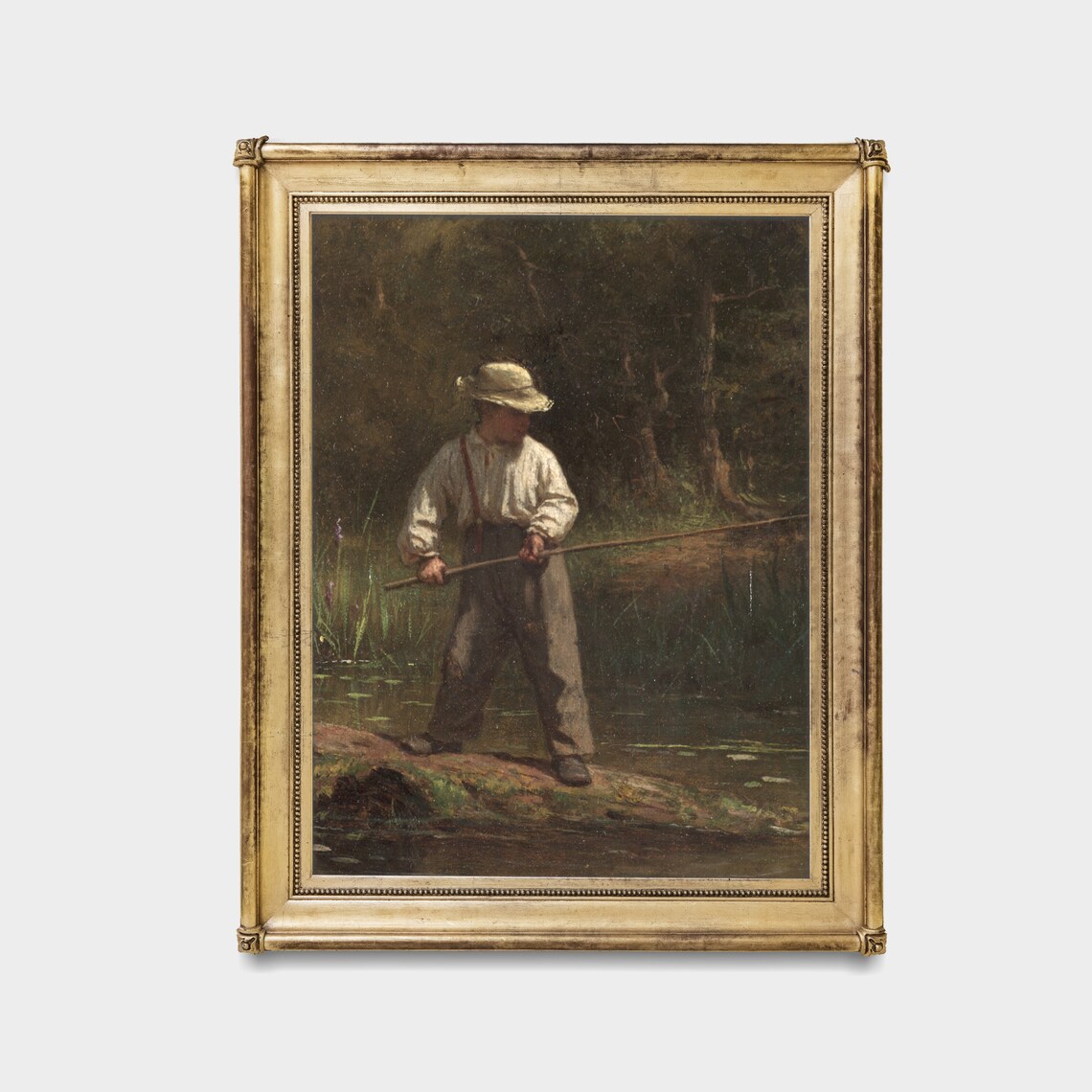 Vintage Boy Fishing Painting, Rustic Wall Art Print - Image 3