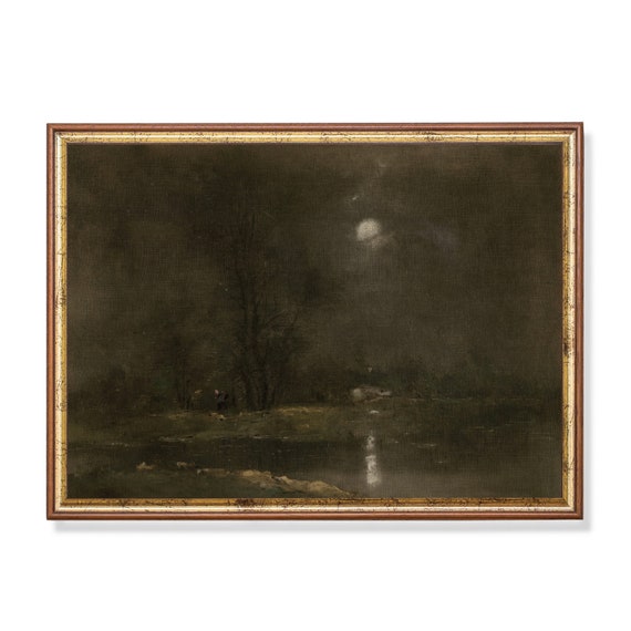 Mailed Print Vintage Landscape Painting Antique Wall Art Moody Rustic Print Moonlight Fine Art Printed And Shipped Dark Academia
