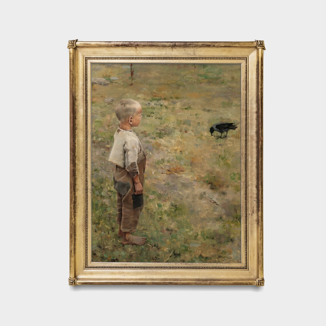 Boy With Bird Antique Portrait, Oil Painting Print - Image 2