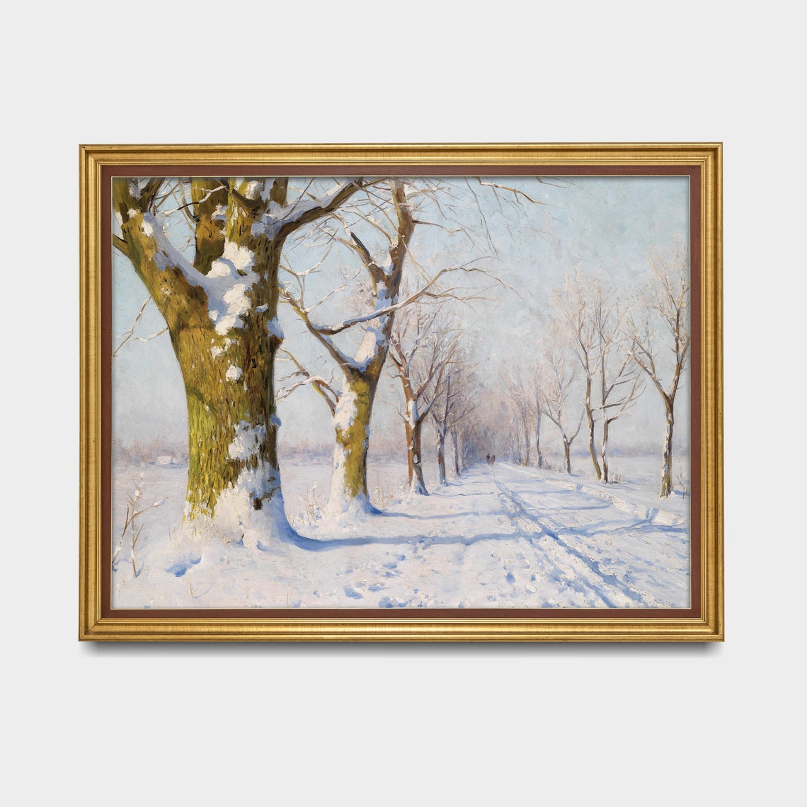 Sunlit Snow-Covered Tree-Lined Avenue Vintage Winter Art Poster - Image 3