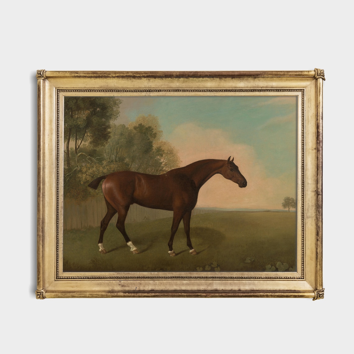 Bay Horse Green Parkland Antique Equine Portrait Oil Painting Poster - Image 4