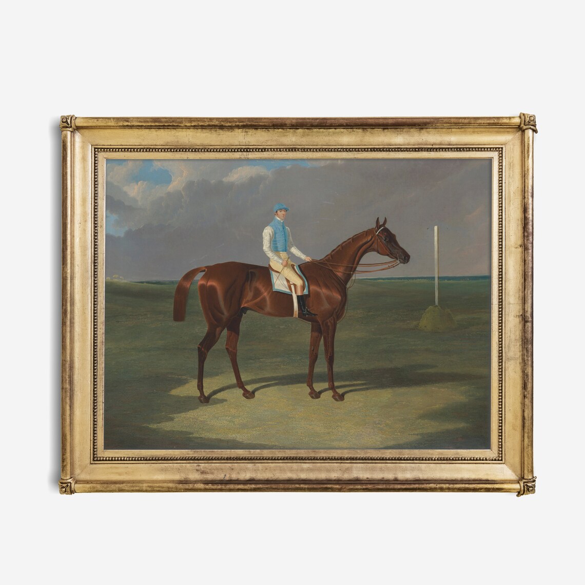 Jockey in Blue Silks on Chestnut Racehorse Field Vintage Poster - Image 2