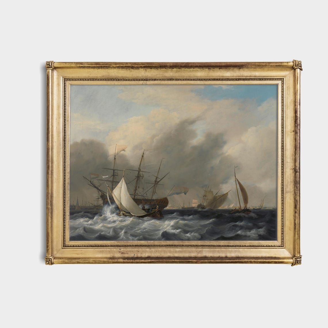 Antique Stormy Seascape With Sailing Ships Marine Art Poster - Image 4