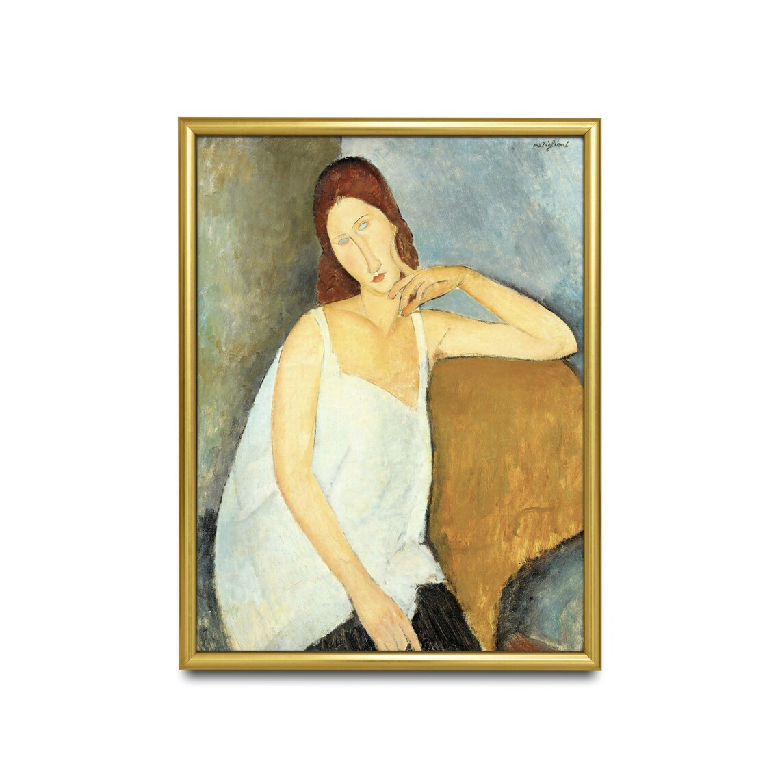 Woman in White Camisole Elongated Modigliani Style Portrait Poster - Image 2
