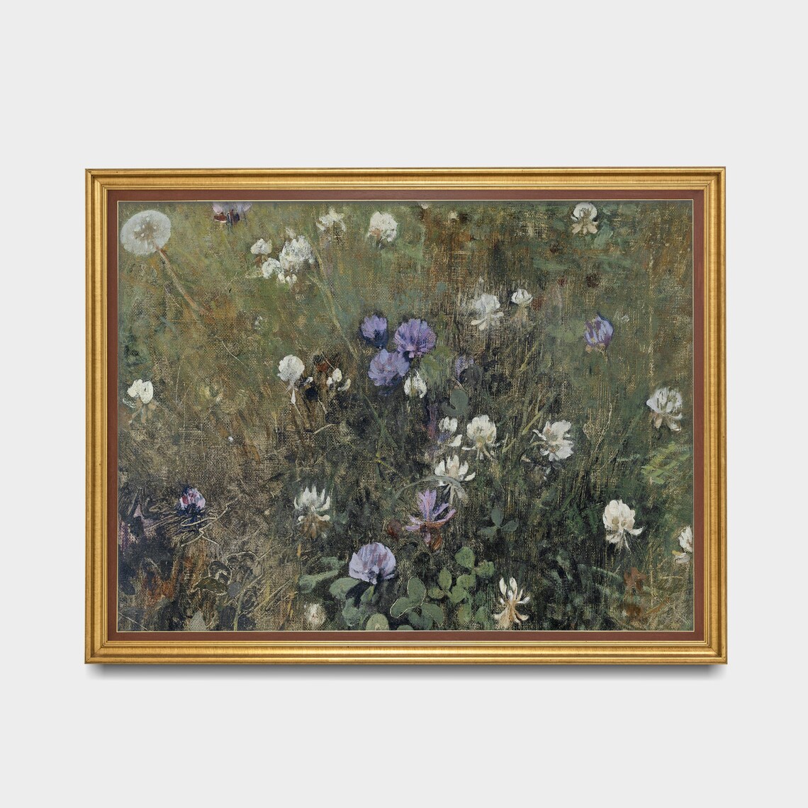 Wildflower Meadow with Clover and Cornflowers Vintage Painting Poster - Image 3