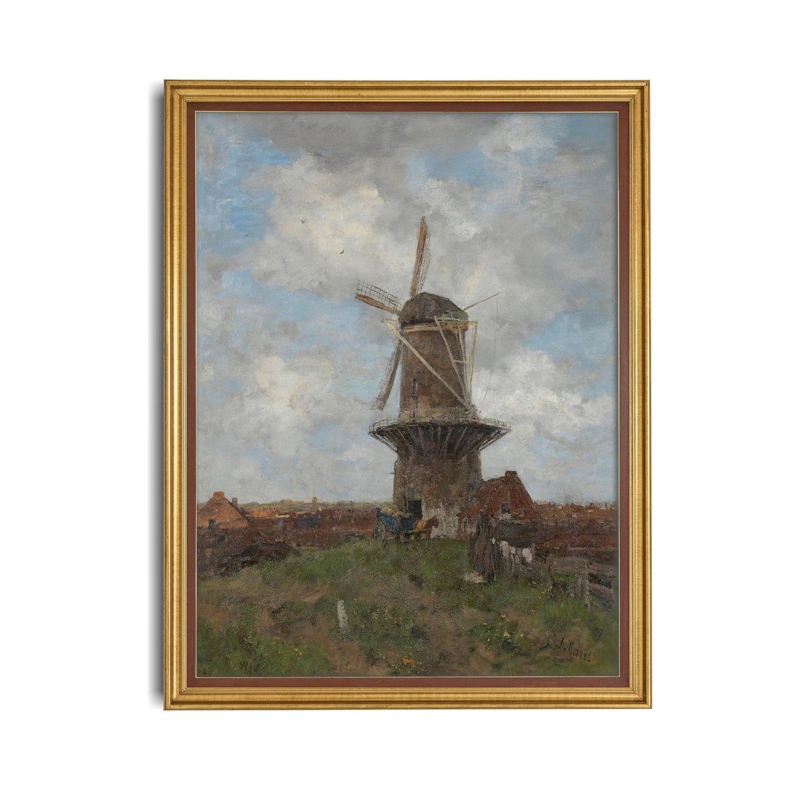 The Windmill by Jacob Maris Above a Dutch Town Cloudy Sky Poster - Image 2