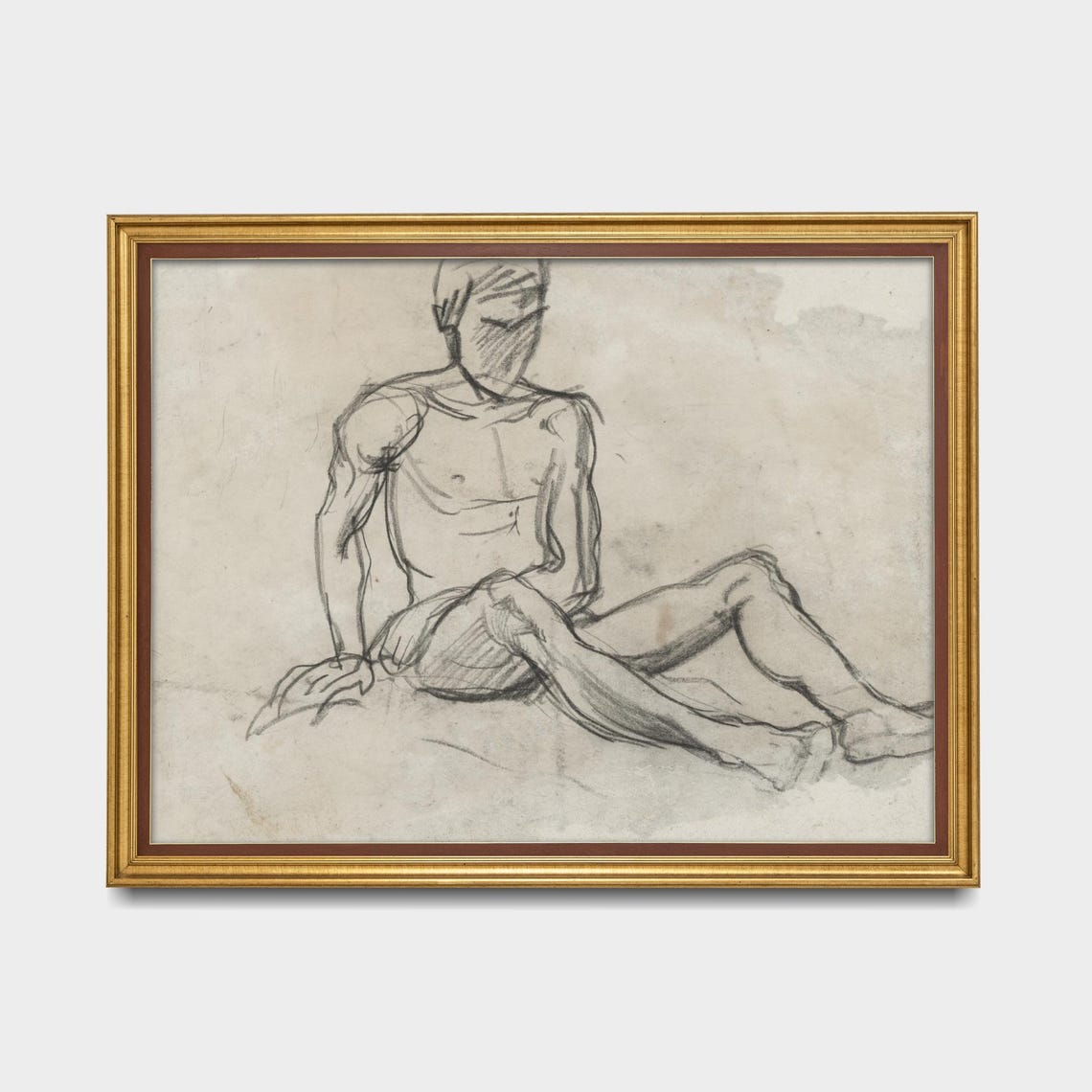 Seated Man Figure Study Minimalist Pencil Sketch Drawing Poster - Image 5