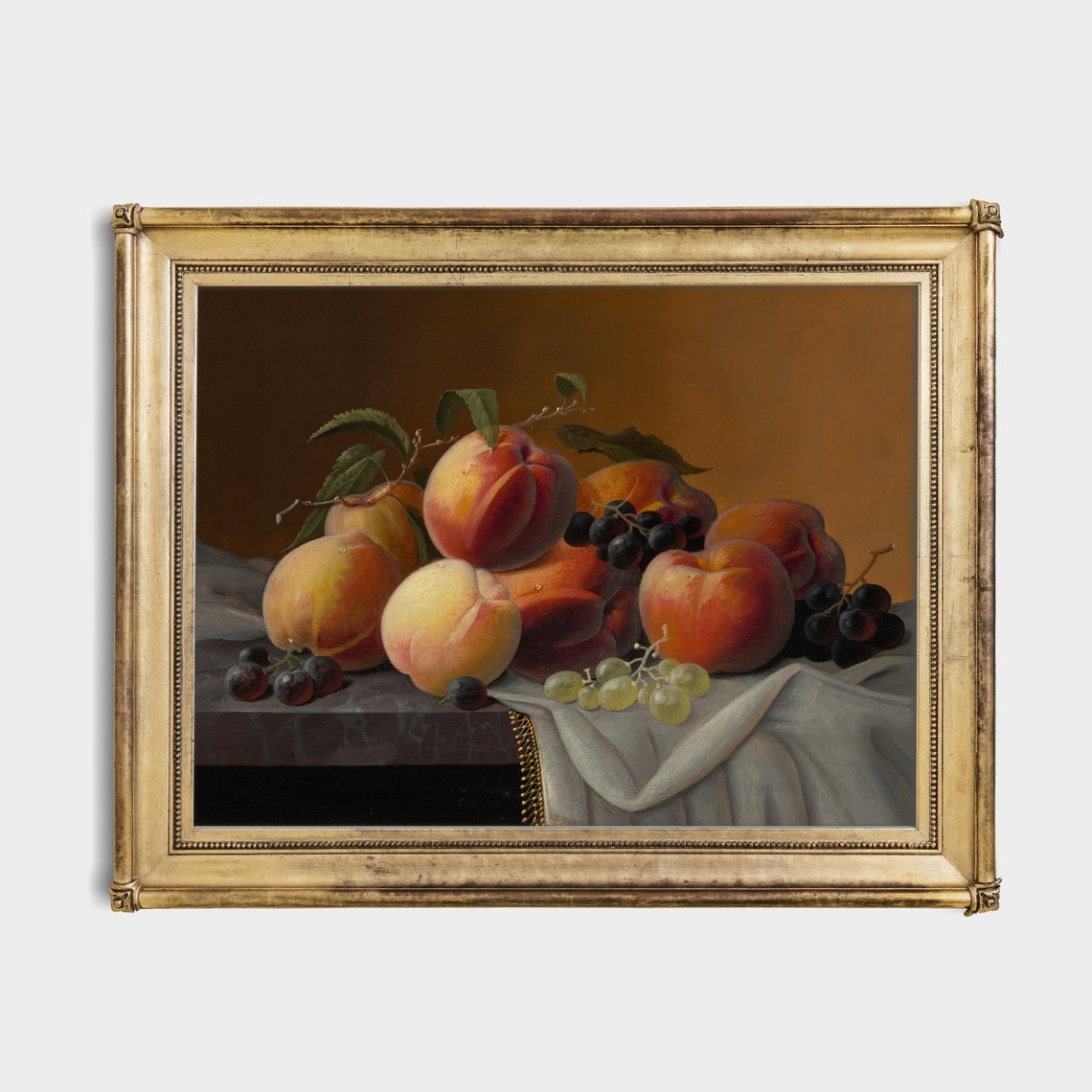 Ripe Peaches and Grapes on Draped Cloth Antique Still Life Poster - Image 4
