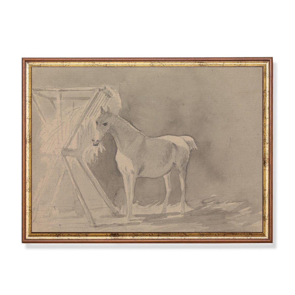 Serene Horse Grazing Paddock Neutral Wash Sketch Equestrian Poster
