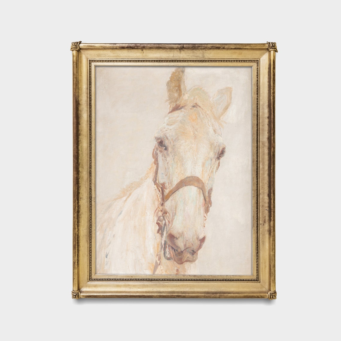 White Horse Head Portrait in Soft Neutral Tones Equestrian Poster - Image 4