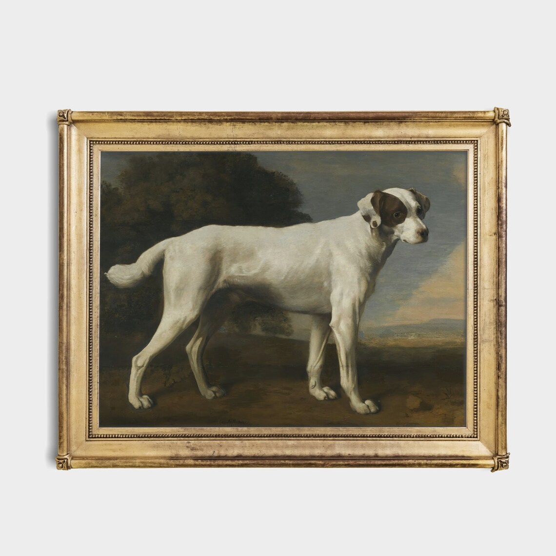 White And Tan Hound Standing Portrait Vintage Dog Oil Painting Poster - Image 3
