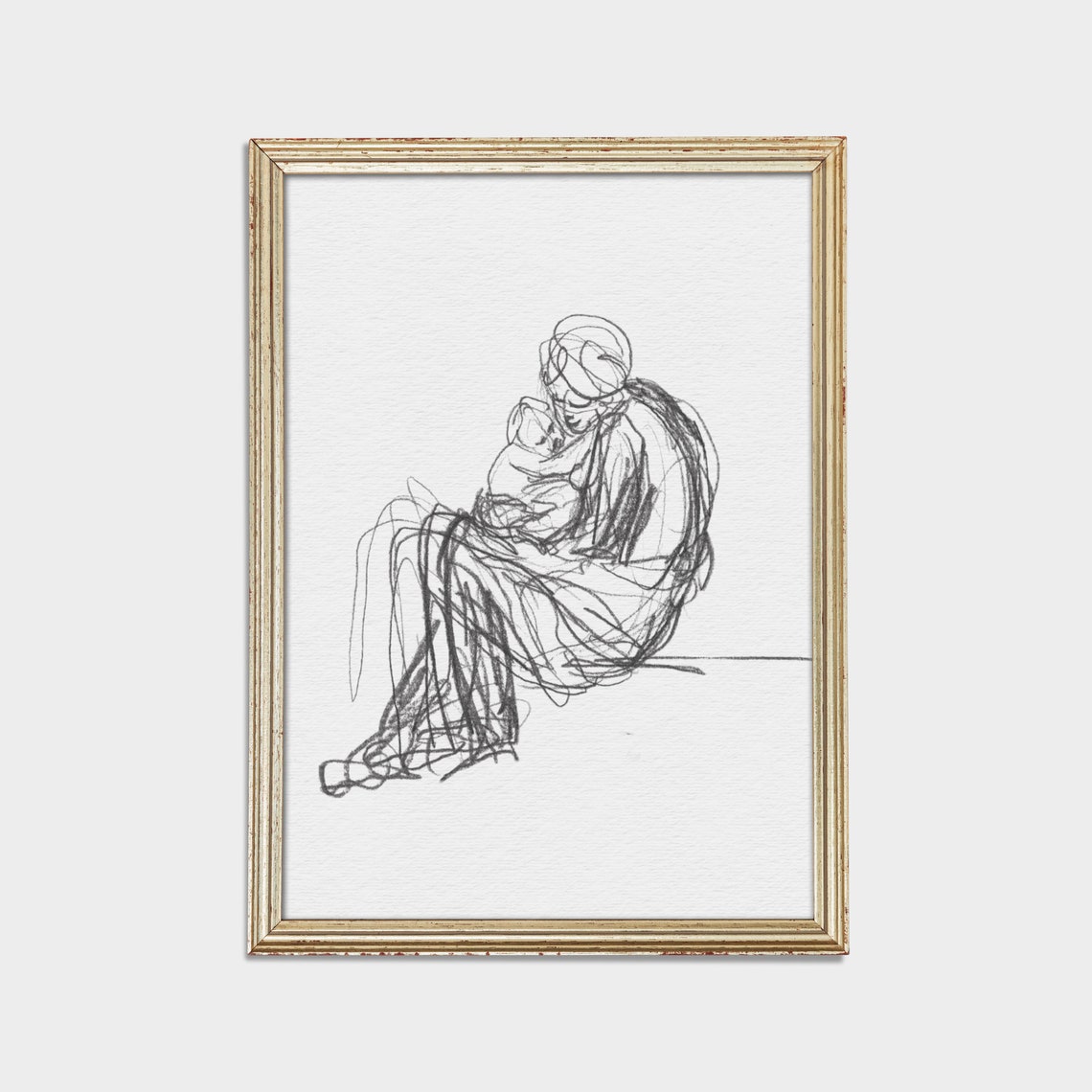 Minimalist Line Sketch of a Mother Holding Her Child Neutral Poster - Image 2