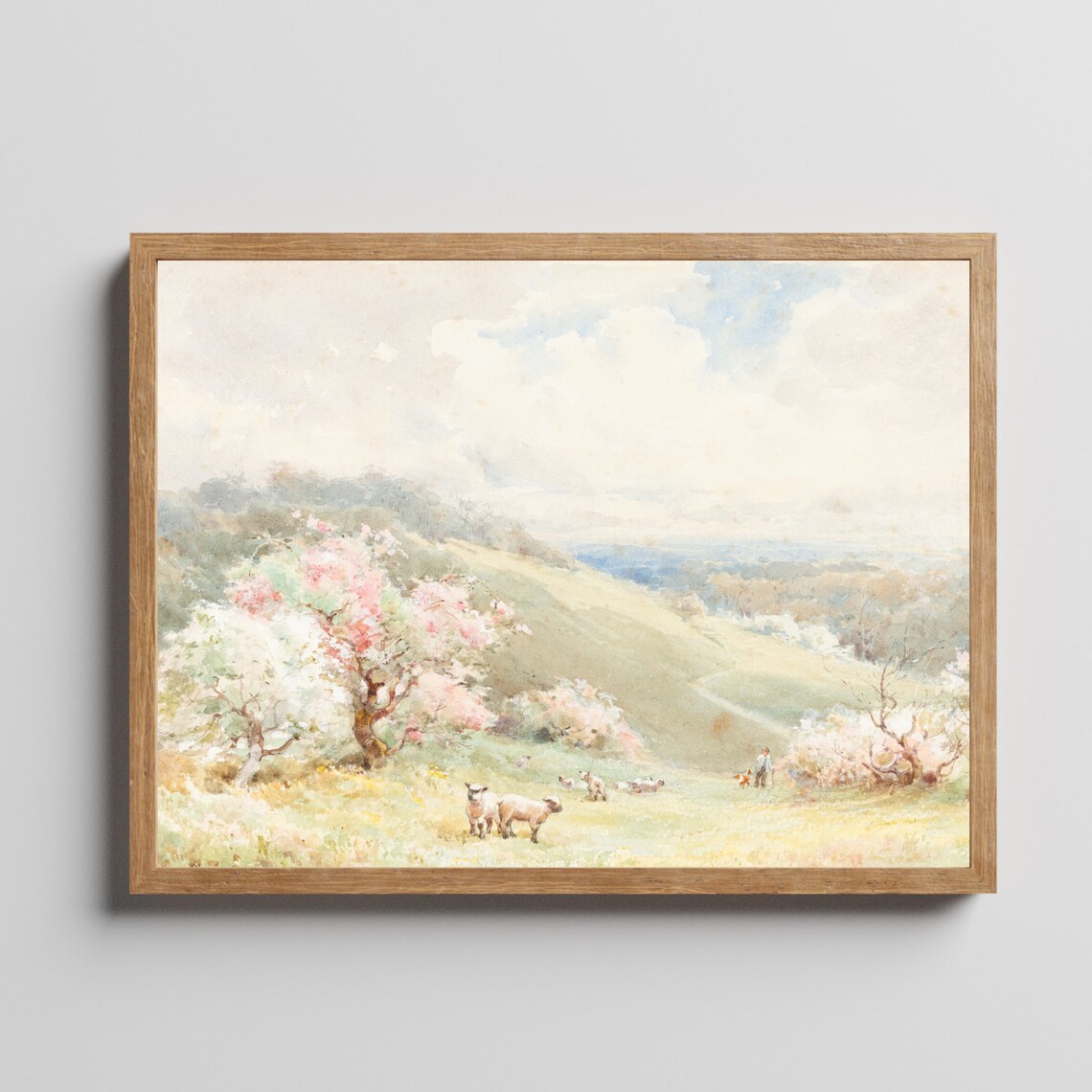 Sheep Grazing Blossom Orchard Spring Pastoral Watercolor Poster - Image 4