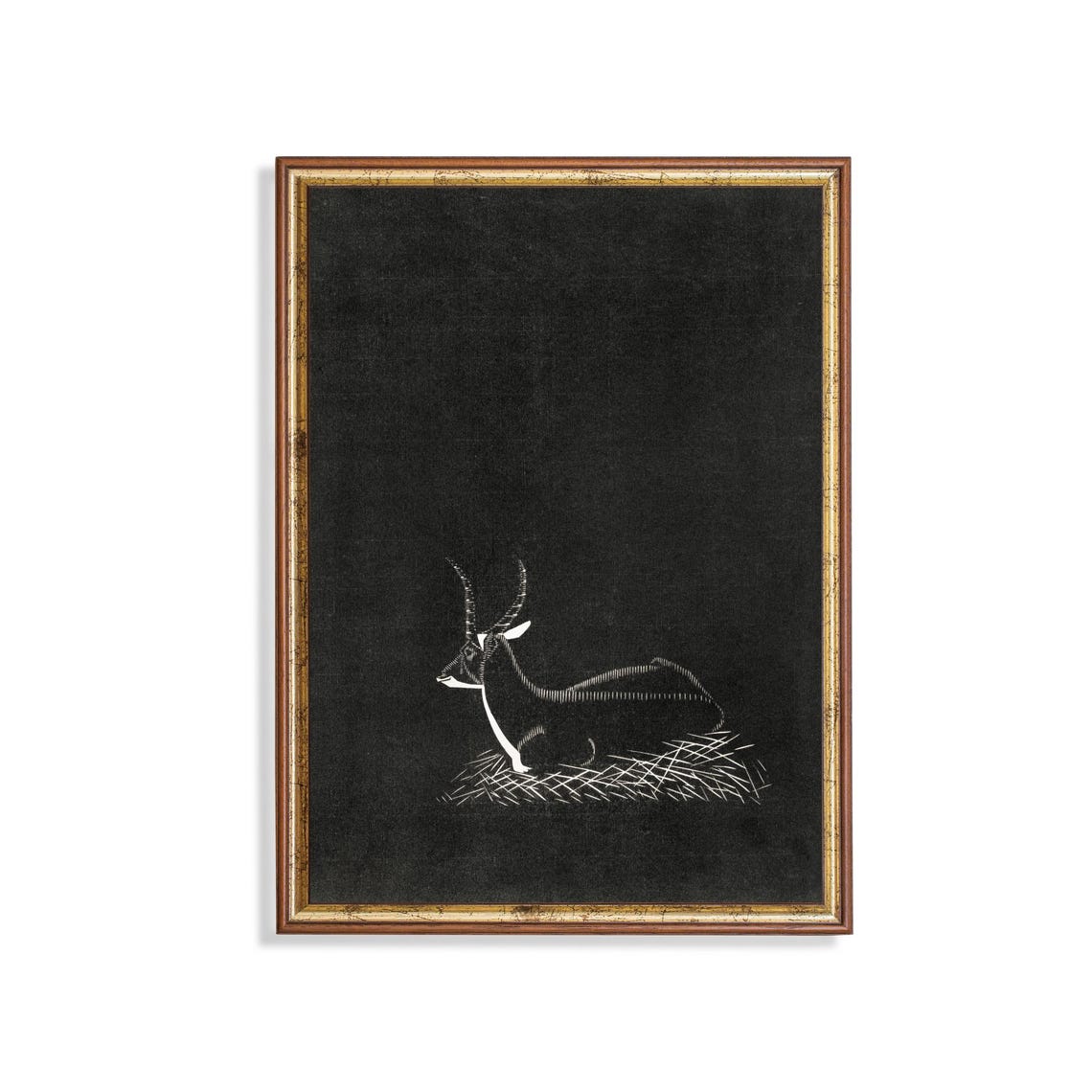 Resting Waterbuck White Line Art on a Black Background Poster