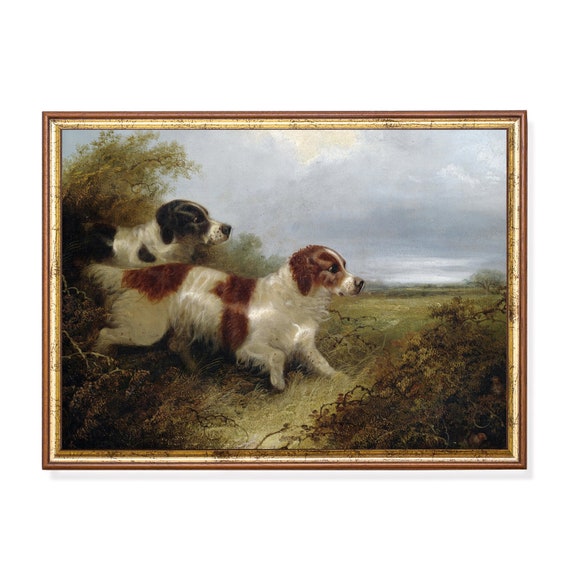 Vintage Dogs Painting Printed And Shipped Moody Rustic Animal Print Country Landscape Oil Painting Farmhouse Decor Physical Prints