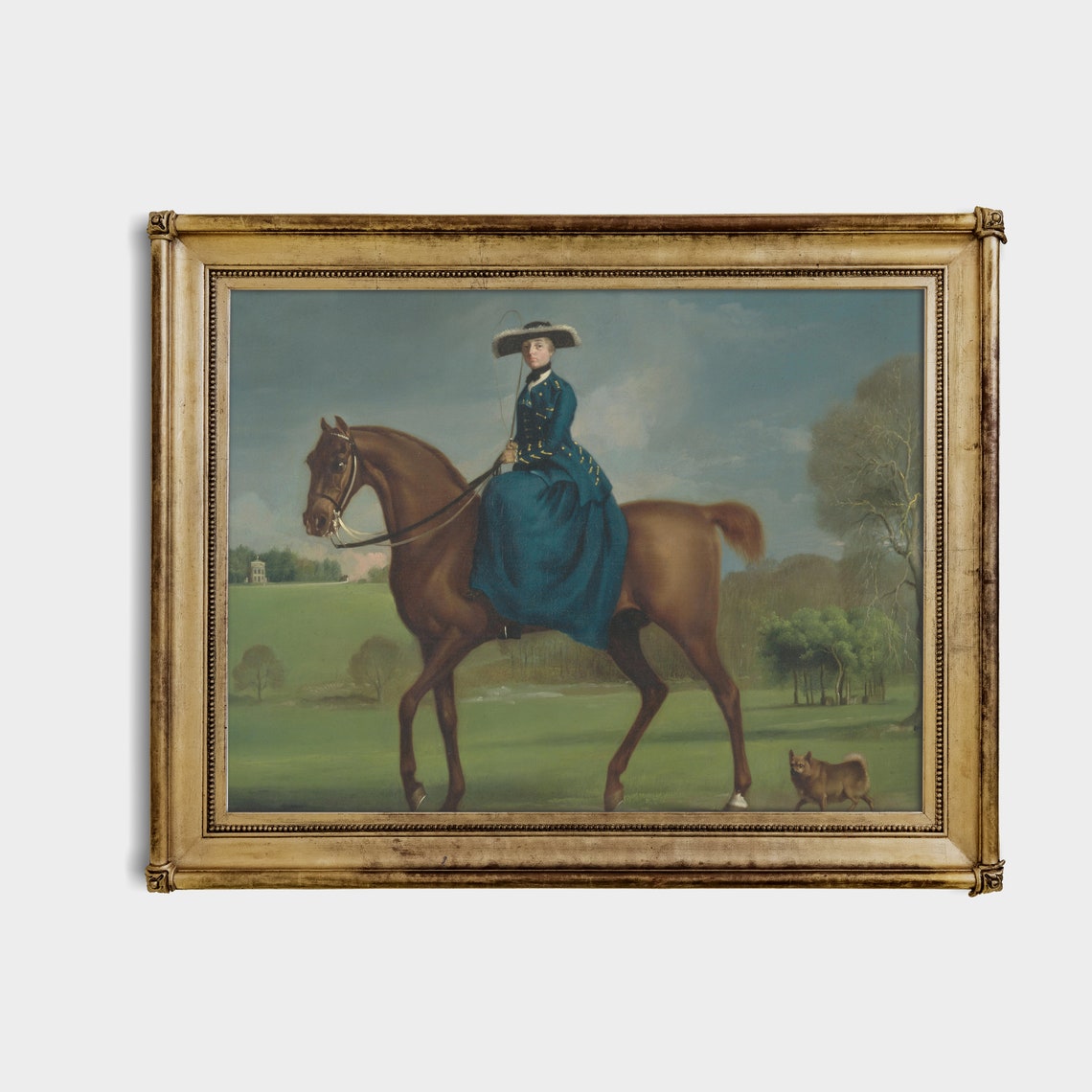 Lady Riding Side Saddle in Blue Habit with Dog Vintage Poster - Image 4