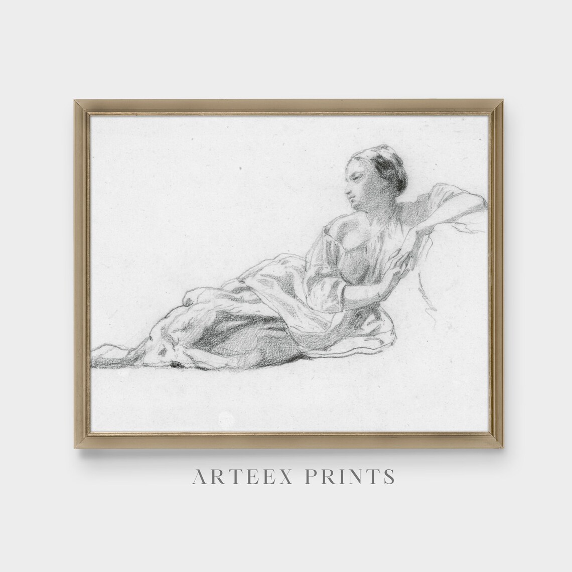 Reclining Woman Pencil Sketch Minimalist Antique Figure Drawing Poster - Image 4