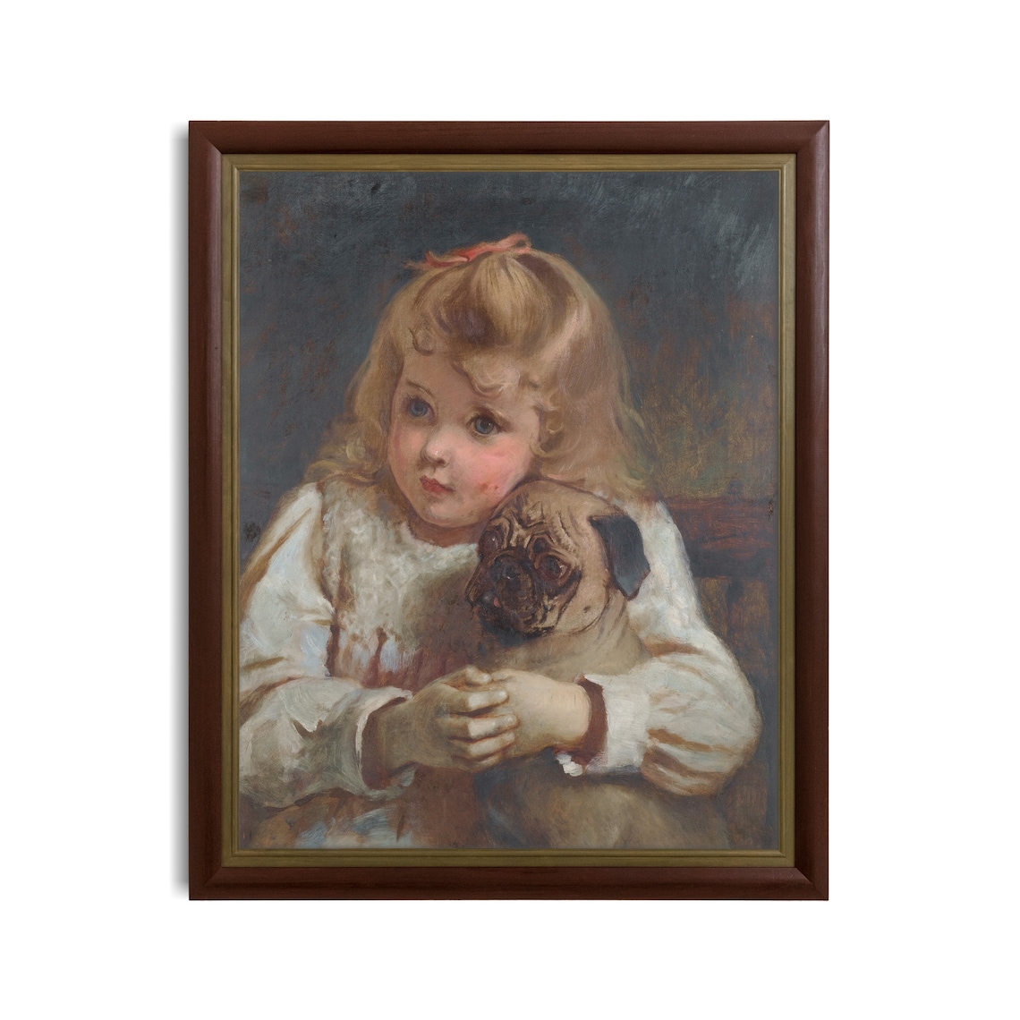 Young Girl Holding Pug Puppy Sweet Child Portrait Painting Poster - Image 3