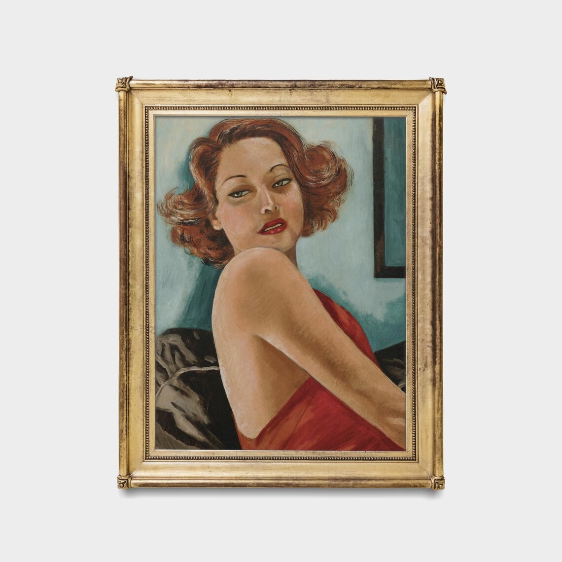 Red-Haired Woman in Red Dress 1930s Art Deco Portrait Poster - Image 5